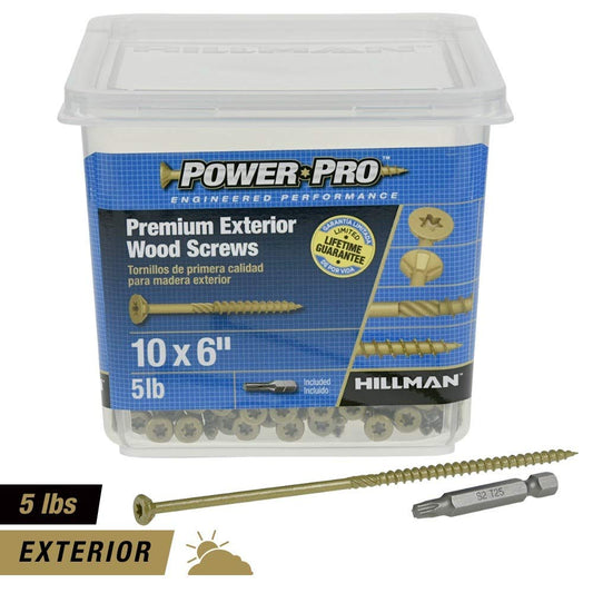 HILLMAN POWER PRO PREMIUM EXTERIOR WOOD SCREWS 10X6'