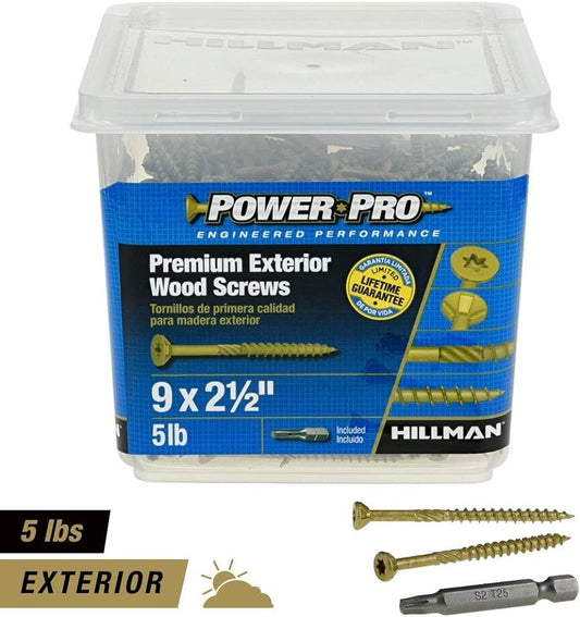 HILLMAN POWER PRO PREMIUM EXTERIOR WOOD SCREWS 9 X 2 1/2'