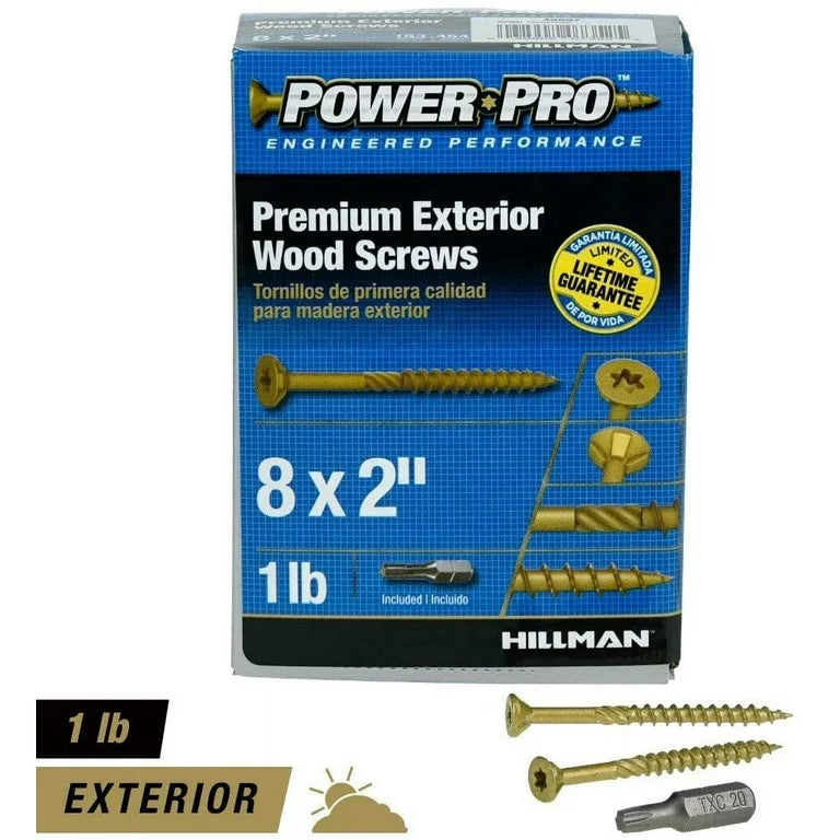 HILLMAN POWER PRO PERMIUM EXTERIOR WOOD SCREWS  8 X 2' 1LB